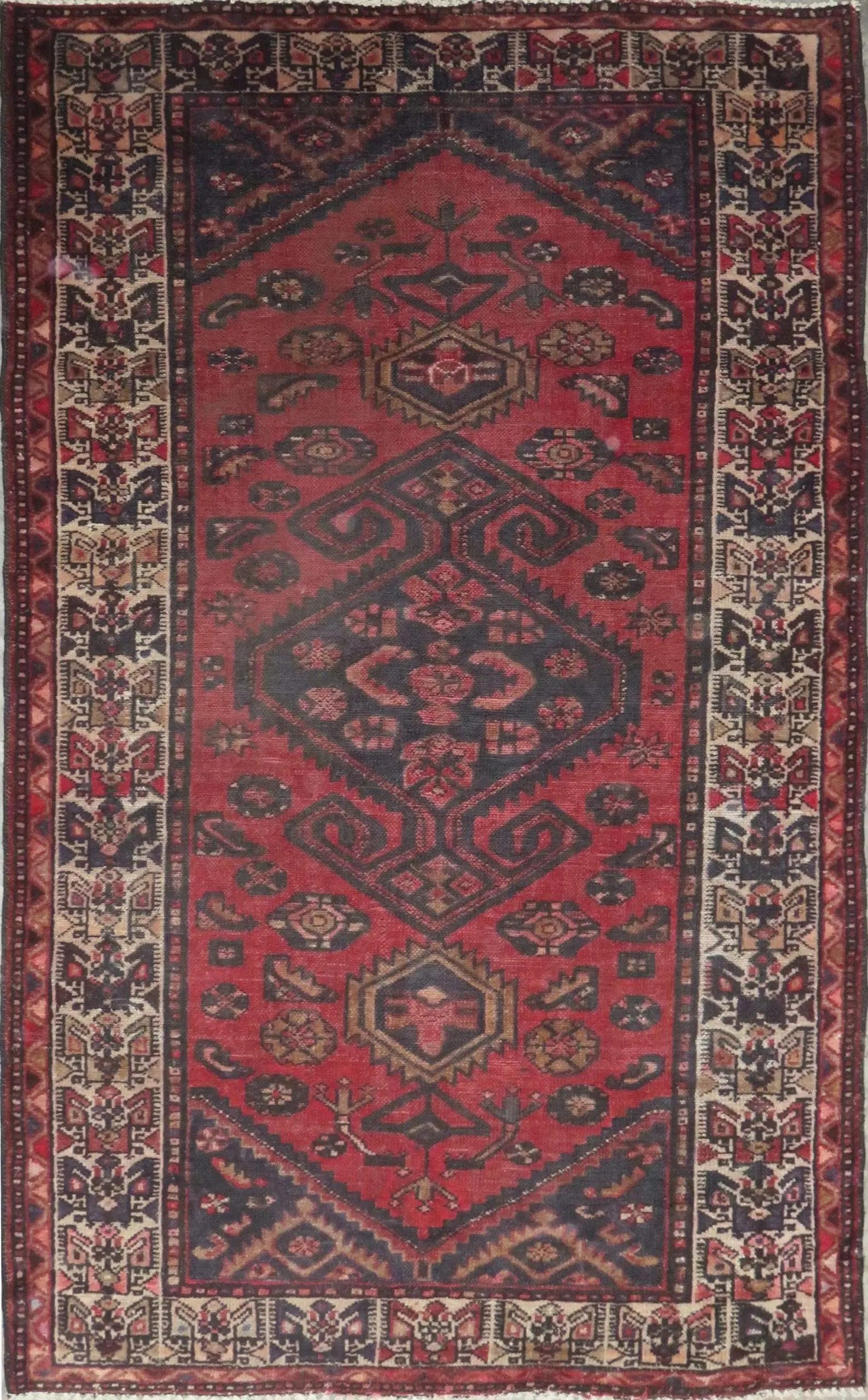 One Of The Kind Hand-Knotted Persian Wool Rug _ Luxurious Vintage Design, 6'8" x 4'1", Artisan Crafted